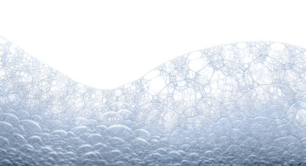 Soap bubbles and foam forming a wavy pattern, isolated on transparent background