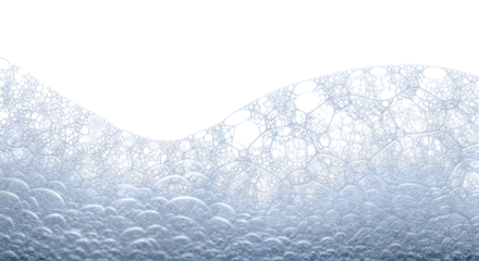 Soap bubbles and foam forming a wavy pattern, isolated on transparent background