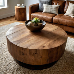 wooden table in modern living room