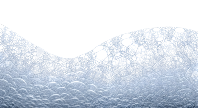 Soap bubbles and foam forming a wavy pattern, isolated on transparent background