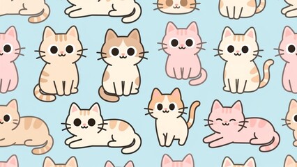 Obraz premium Kawaii Kitten Collection Adorable Cartoon Cats in Various Poses