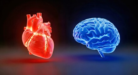 Human Heart and Brain Anatomy Side by Side Illustration Medical Science Concept
