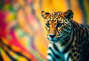 Naklejka premium Blurry cheetah spots overlaying zebra stripes on a vibrant, abstract background, vibrant, zebra