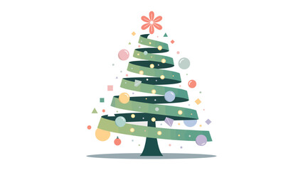 Festive Spiral: A whimsical holiday design presents an abstract Christmas tree made of a continuous spiral, adorned with ornaments and a star, capturing the festive spirit.