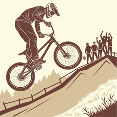 Fototapeta premium BMX Rider's Aerial Mastery: Capturing a thrilling moment of a BMX rider, showcasing skillful maneuvers amidst an energetic spectator gathering