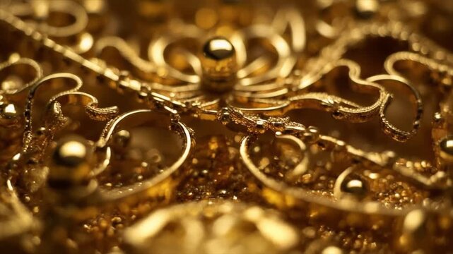 Abstract Macro View of Intricate Gold Filigree and Beaded Embellishments image photo