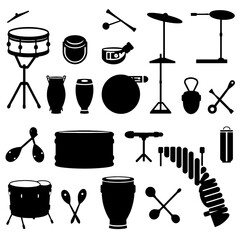 Obraz premium Silhouette of an ensemble of various percussion instruments