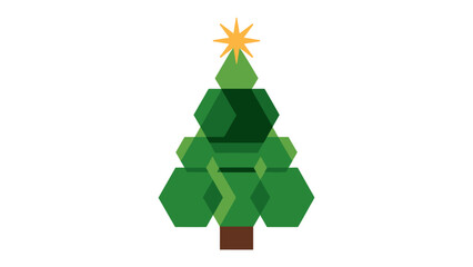 Fototapeta premium Geometric Christmas Tree Illustration: a festive green tree with yellow star, a modern rendition of a Christmas holiday symbol.