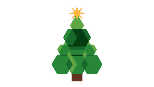 Geometric Christmas Tree Illustration: a festive green tree with yellow star, a modern rendition of a Christmas holiday symbol.