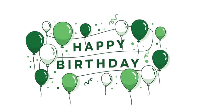 Happy Birthday Celebration with Green Balloons and Confetti Illustration