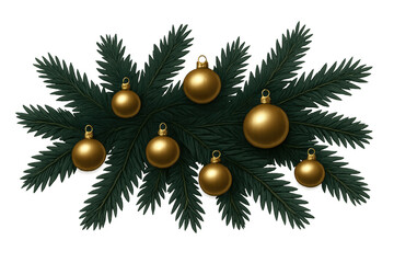 Christmas golden ornaments decorating green pine branches festive holiday