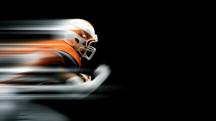 Football Player in Motion: An American football player bursts forward with incredible speed, helmeted and focused, embodying the energy and dynamism of the sport.
