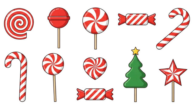 A delightful collection of classic holiday candies and festive sweets, perfect for seasonal celebrations and decorating designs