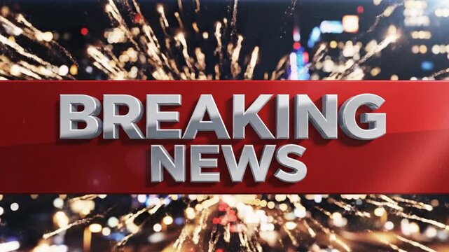 Breaking news alert with city lights, perfect for urgent announcements, political updates, and financial reports from around the world, grab attention
