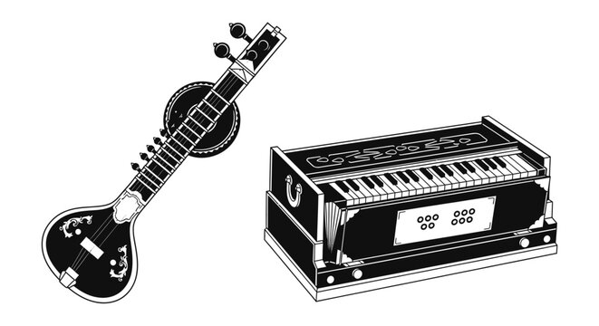 Sitar and harmonium: traditional indian musical instruments
