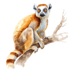 Lemur watercolor drawing vector, premium quality illustration on a clean white background.