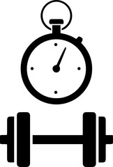 Stopwatch dumbbell fitness icon, exercise time flat vector design