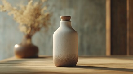 A realistic-looking model of a matte ceramic bottle, showing a sample design.
