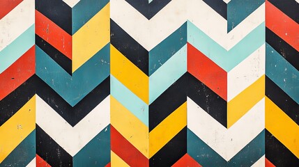 A repeating pattern of chevrons, squares, and zigzags.  It's an abstract design.
