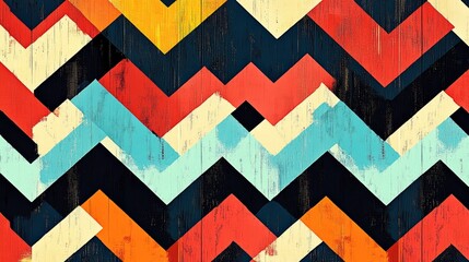 A repeating pattern of chevrons, squares, and zigzags.  It's an abstract design.
