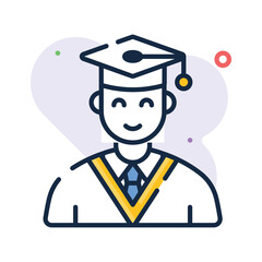 Flat outline icon of student in a graduation cap representing academic success