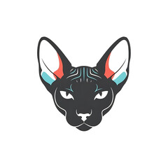 Fototapeta premium Sphynx cat head, abstract geometric logo, dark neon colors, mystical feline design