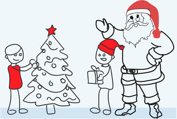 Children hung colorful ornaments on the Christmas tree with sparkling eyes and joyful laughter