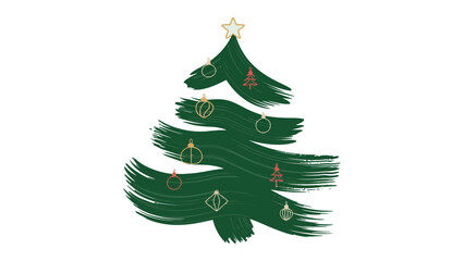 Festive Brushstroke Tree: A stylized evergreen tree, crafted with vibrant brushstrokes, adorned with decorative ornaments and a shining star.