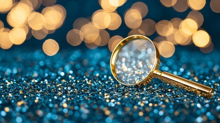 Magnifying Glass  Focus  Investment concept Sparkling background with a magnifying glass in focus.