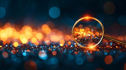 Magnifying Glass  Focus  Investment concept Magnifying glass over shimmering bokeh lights.