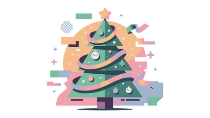 Festive Tree Celebration: An intricately designed festive tree, adorned with star, lights, and embellishments, bringing the Christmas spirit