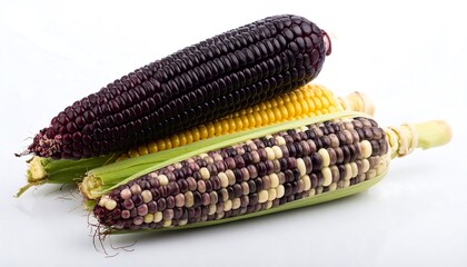 Colorful Corn Cobs - A Vibrant Harvest of Purple, Yellow, and Speckled Varieties.