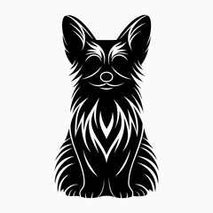 Black silhouette of a sitting corgi dog with fluffy fur  