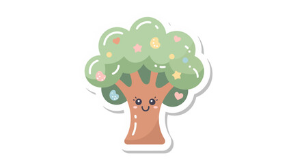 Cute Cartoon Tree: A charming cartoon tree with a smiling face, lush green foliage adorned with whimsical shapes, radiates a sense of joy and playfulness, perfectly encapsulating the magic of nature.