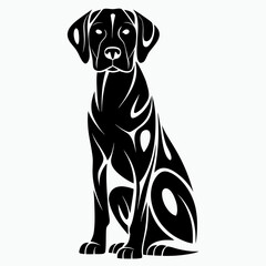 Dalmatian in a stylized design with a confident expression on a white background