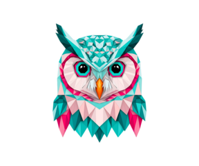 Geometric owl head illustration isolated on transparent background