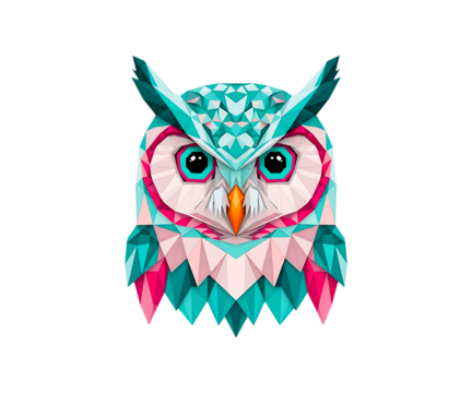Geometric owl head illustration isolated on transparent background - Powered by Adobe