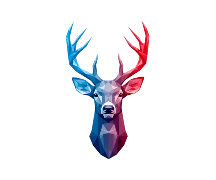 Majestic deer head with vibrant red and blue neon lighting isolated on transparent background - Powered by Adobe