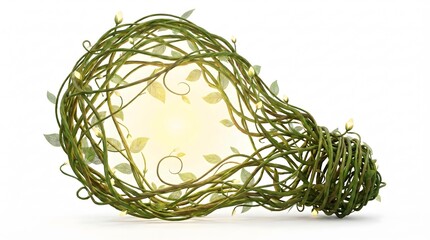 Creative ecological concept featuring a light bulb shape made from woven green vines and leaves symbolizing renewable energy and sustainability ideas for environmental protection campaigns