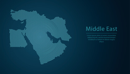 Middle East map with glowing circular lines in abstract tech style
