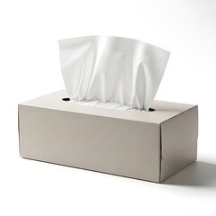 A box of white facial tissues on a white background