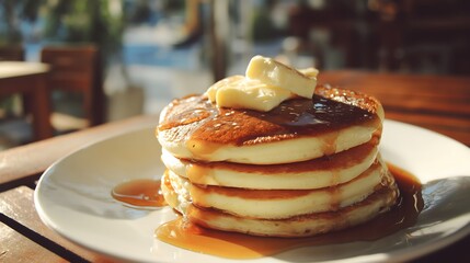 Pancakes Stack with Butter and Syrup