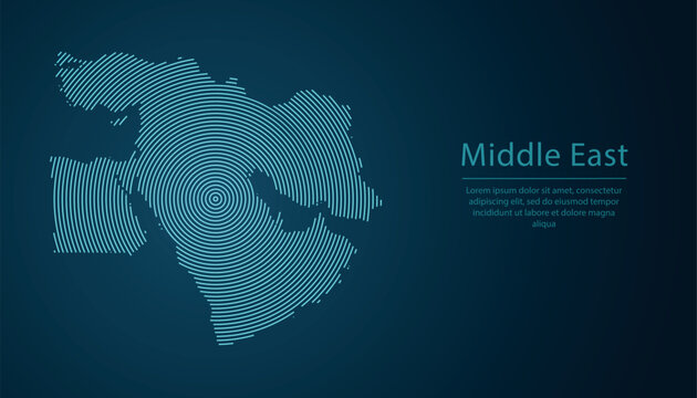 Middle East map with glowing circular lines in abstract tech style
