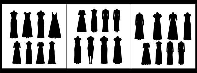 Silhouette of chess pieces in various groupings on a white background