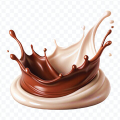 abstract 3d liquid chocolate with cream milk splash in different style isolated on transparent background	