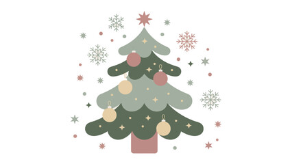 Festive Evergreen: An illustration of a holiday tree adorned with ornaments and snowflakes. Capturing the spirit of winter.
