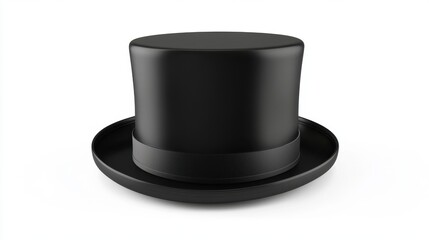 Black top hat isolated on white background, classic formal accessory for fashion, costume, elegance and style