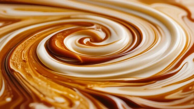 Beautiful swirling patterns of creamy caramel and rich chocolate sauce for food photography