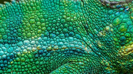 Extreme close up of green reptile skin scales showing detailed texture and patterns suitable for exotic animal biology projects and zoology backgrounds.