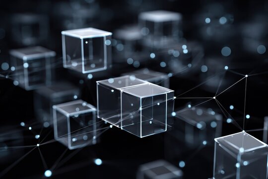 Connected digital cubes create an intricate network showcasing futuristic technology and design elements in a virtual space - Powered by Adobe